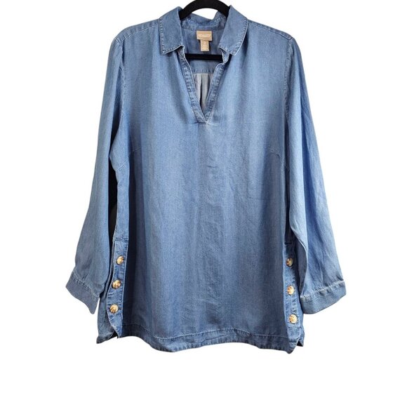 Chico's Tops - 🔥Chico's Touch Of Cool Denim Long Sleeve Boho Blue Jean Tunic Top
